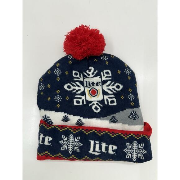 Miller Lite Unisex Beanie Miller Lite Beer Cuffed Pom Holiday Winter Hat - Picture 3 of 6